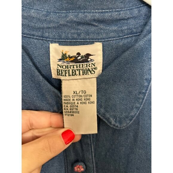 MODEST Dress XL  Denim  Floral‎ Embroidery Long Sleeve Button-Up - Picture 6 of 12